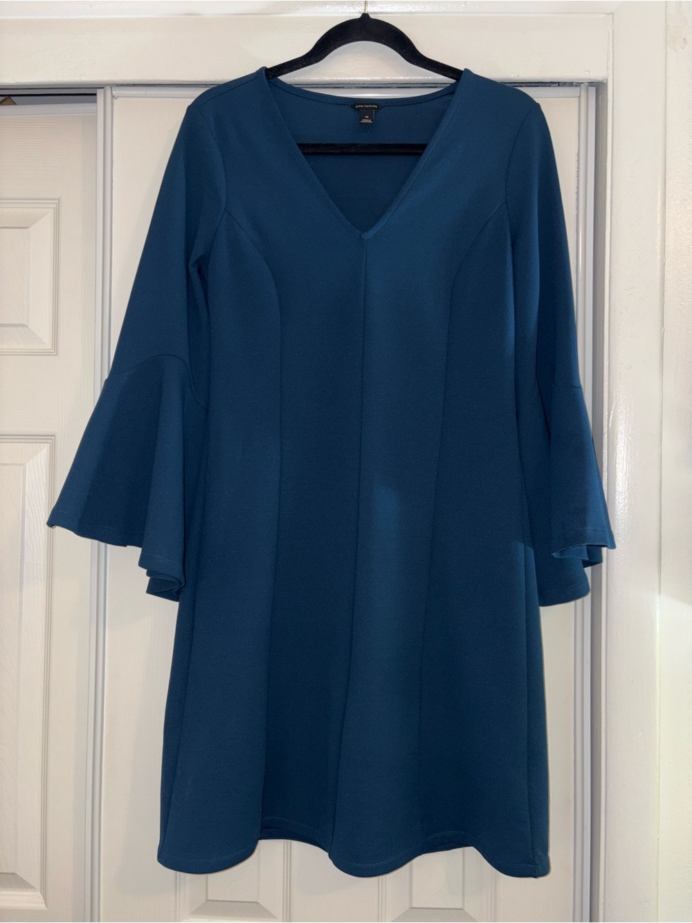 Ann Taylor Teal V-Neck Bell-Sleeve Dress